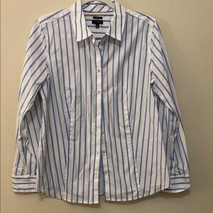 Talbots Women's White and Blue Striped Blouse